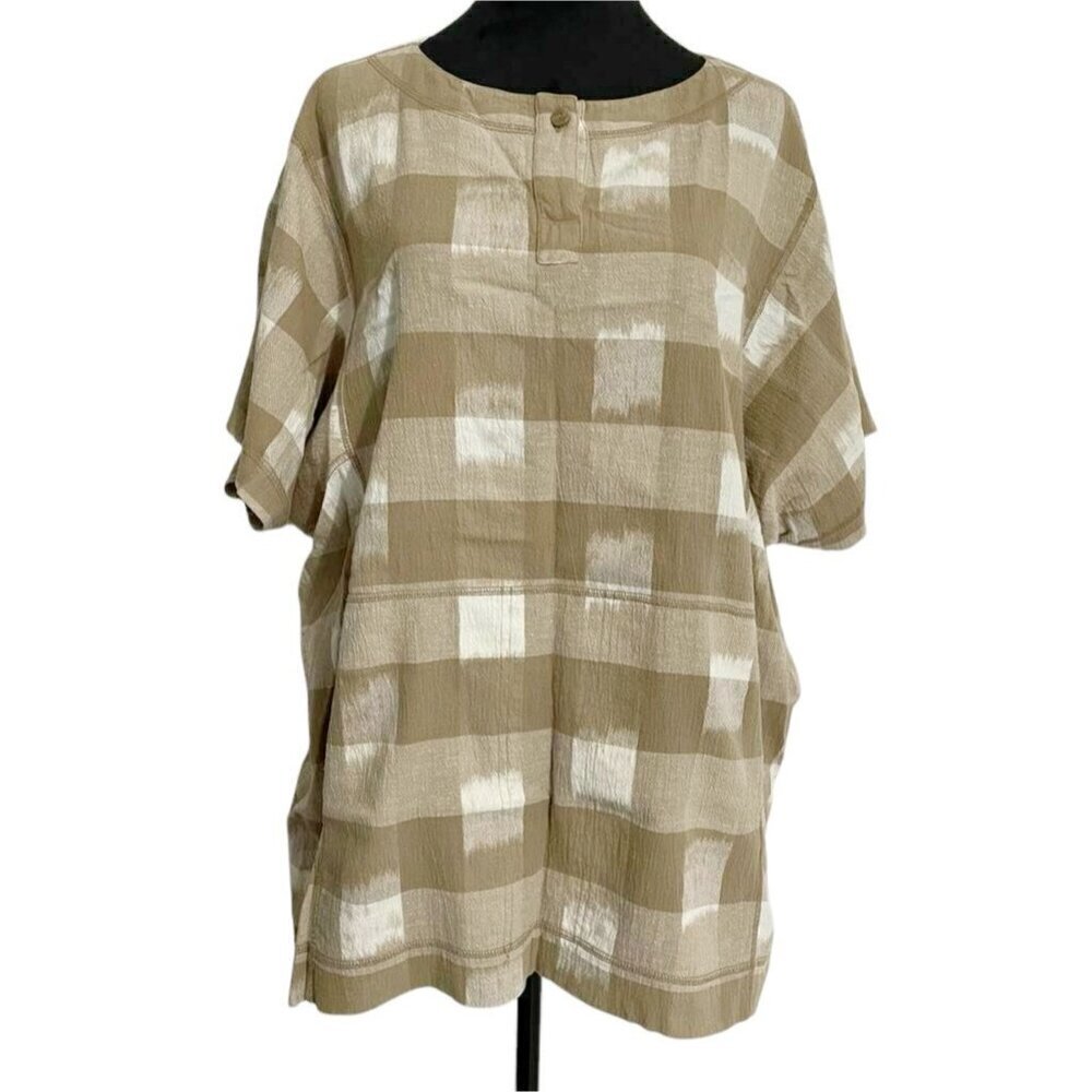 Vintage Issey Miyake Plantation Size Small Shirt Blouse Checkered Beige RARE